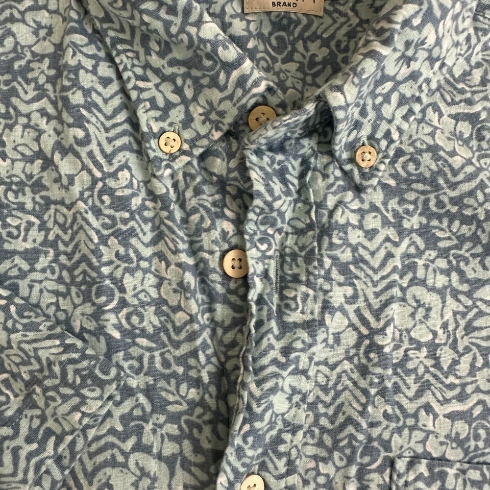 Faherty Brand Breeze Hemp Shirt Teal Waters Hilo Short Sleeve Button Down Mens M - Picture 4 of 12